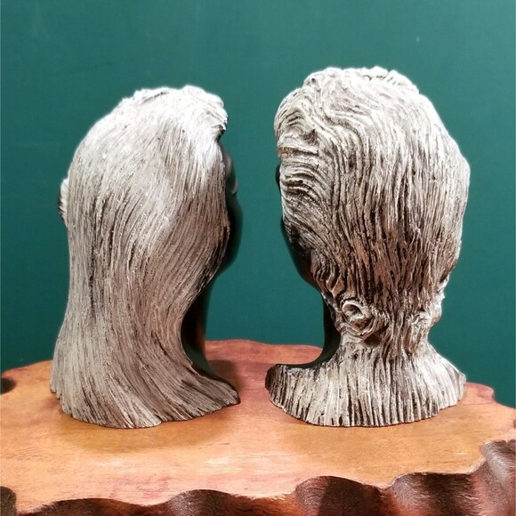 Vintage Frank Schirman Hawaiian Black Coral Busts Kapiolani & Kanoa Figurines - Picture 2 of 3